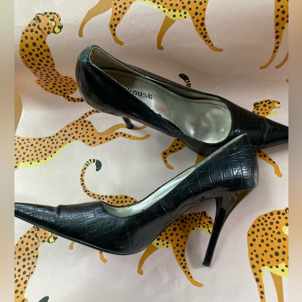Dollhouse Black Patent Leather Stiletto Heels